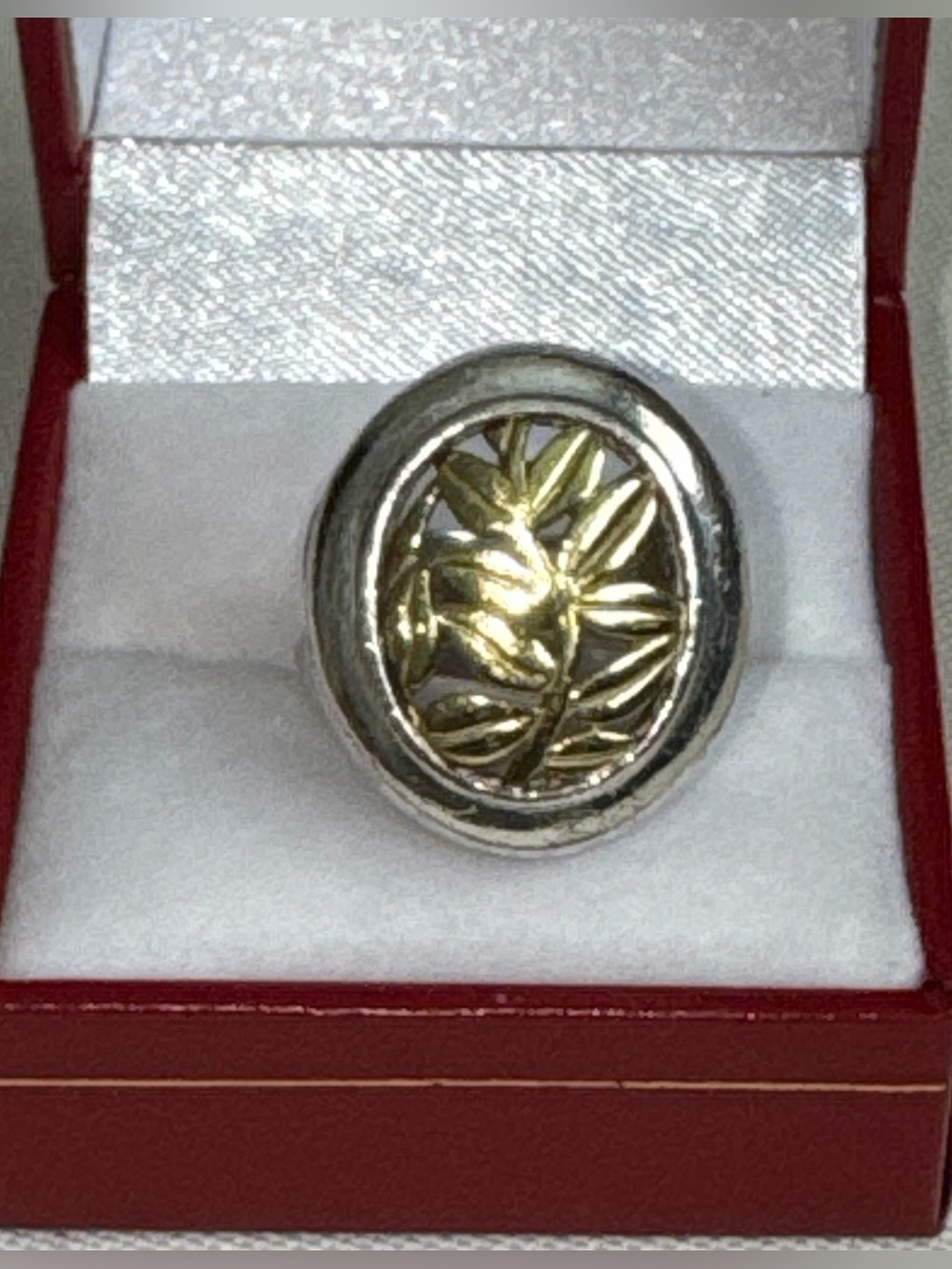 Vintage 14k/.925 Sterling Silver Leaf Ring by Zina